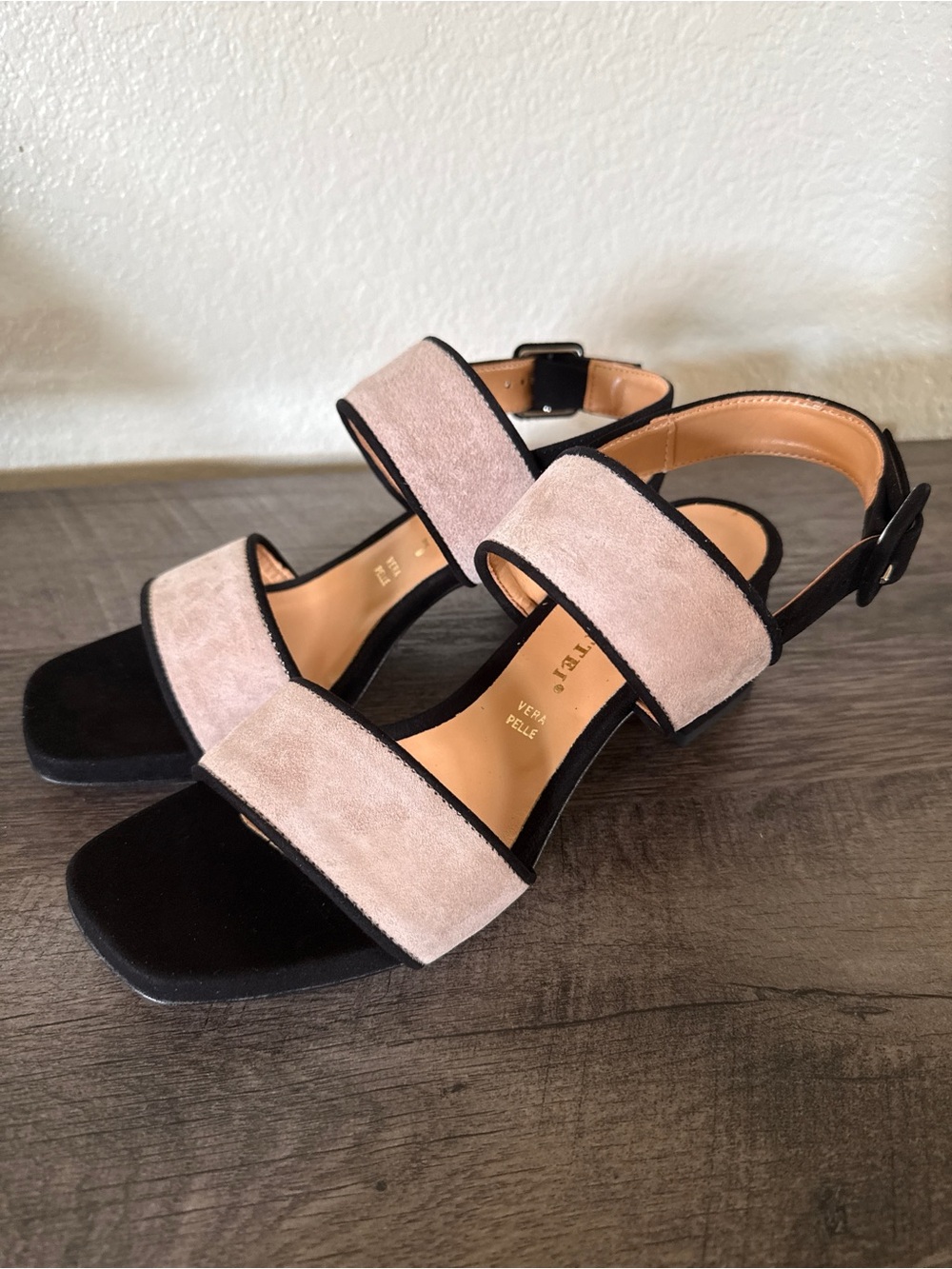 Women's Two-Strap Suede Sandal in Blush and Black
